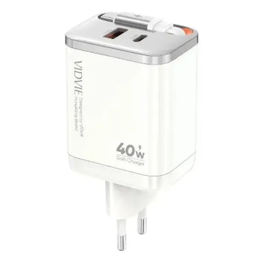 Cargador Con Cable Retractil  Carga Rapida + 2 Puertos Blanco