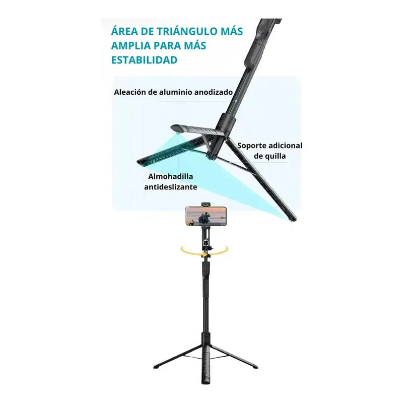 Palo Selfie Trípode Estabilizador 360° Disparador Bluetooth Negro