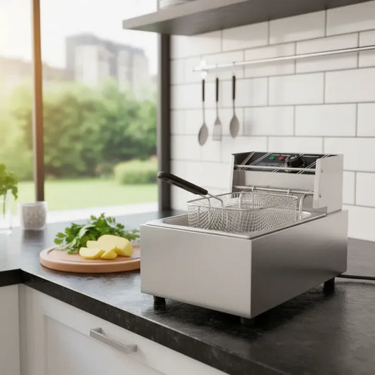 Freidora Eléctrica Con Tapa Regulador Y Adaptador Incluido Plateado 50/60hz
