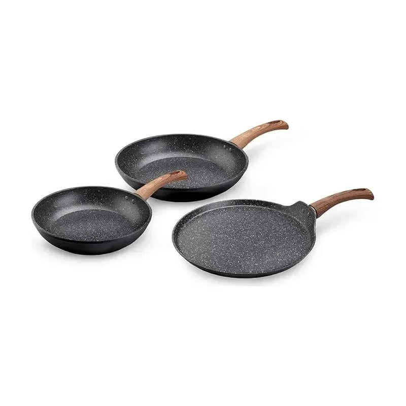 Sartenes De 20 - 24 Y 28cm Granito/madera Antiadherente Negro