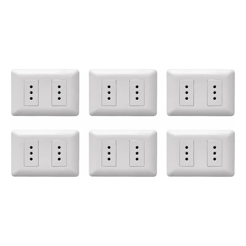 Pack X6 Enchufe Tomacorriente Doble Pared 10a Irm Sello Sec Blanco