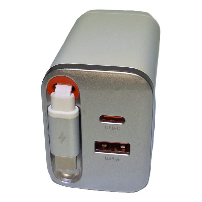 Cargador Carga Rapida Con Cable Retractil  + 2 Puertos Blanco