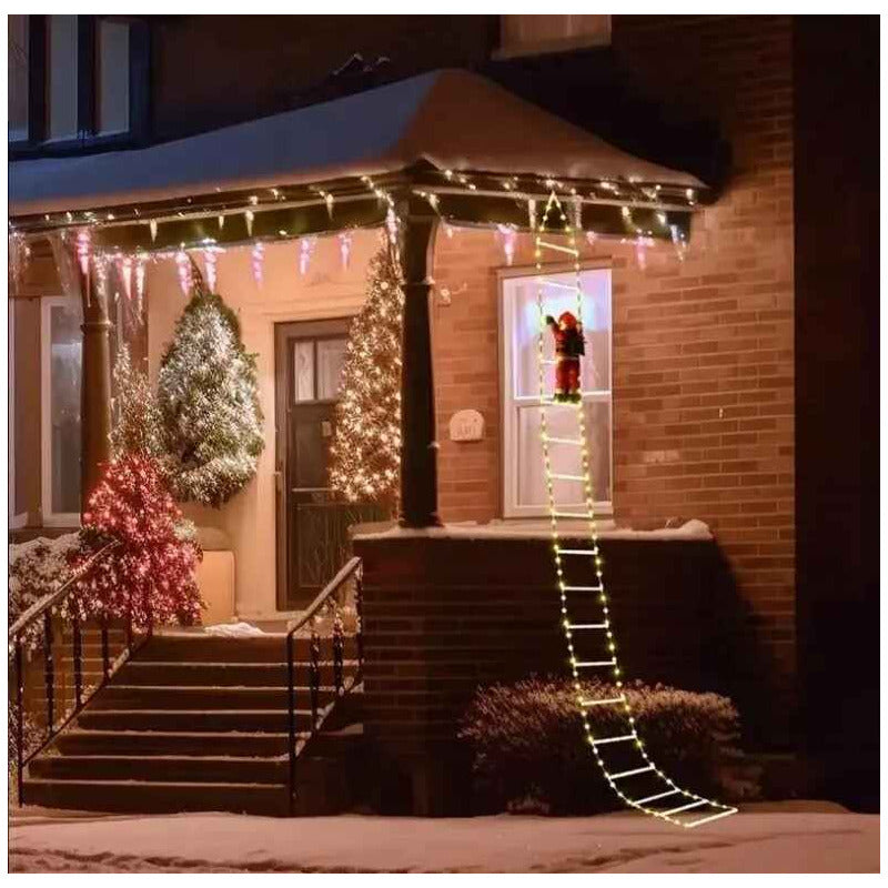 Viejito Pascuero Escalera Con Luces Led Solar 1.60cm Campana Campana Calida