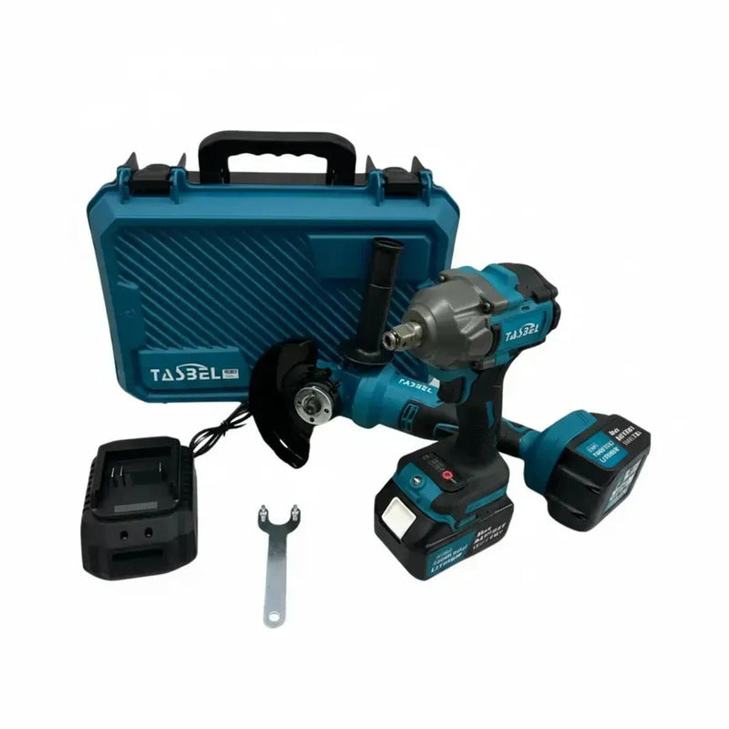 Kit De Llave De Impacto Inalámbrica Y Esmeril Angular Tasbel Con 2 Baterías Y Maletín Turquesa 220v 50