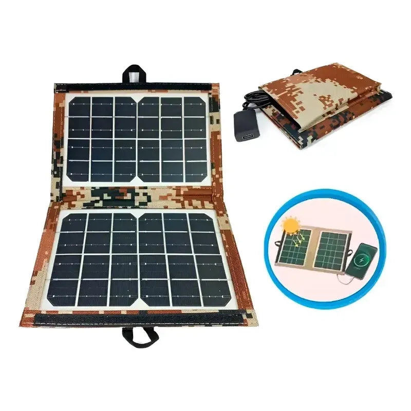 Cargador Portátil Solar Diseño Plegable Con Enchufe Usb 7w Gris