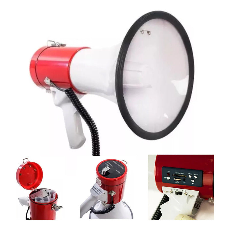 Megafono Portatil Parlante Altavoz Recargable Con Pilas Color Blanco