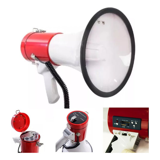 Megafono Portatil Parlante Altavoz Recargable Con Pilas Color Blanco