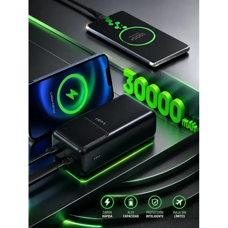 Banco De Energía Portátil Power Bank 30000mah Alta Capacidad Negro