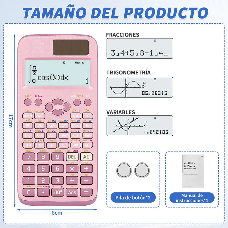 Calculadora Científica Con 417 Funciones Para Estudiantes, Rosa Rosa Claro