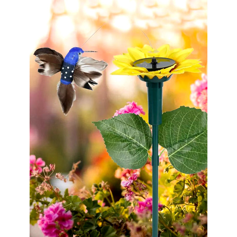 Picaflor En Girasol Estaca Solar Giratoria Colibrí Jardin