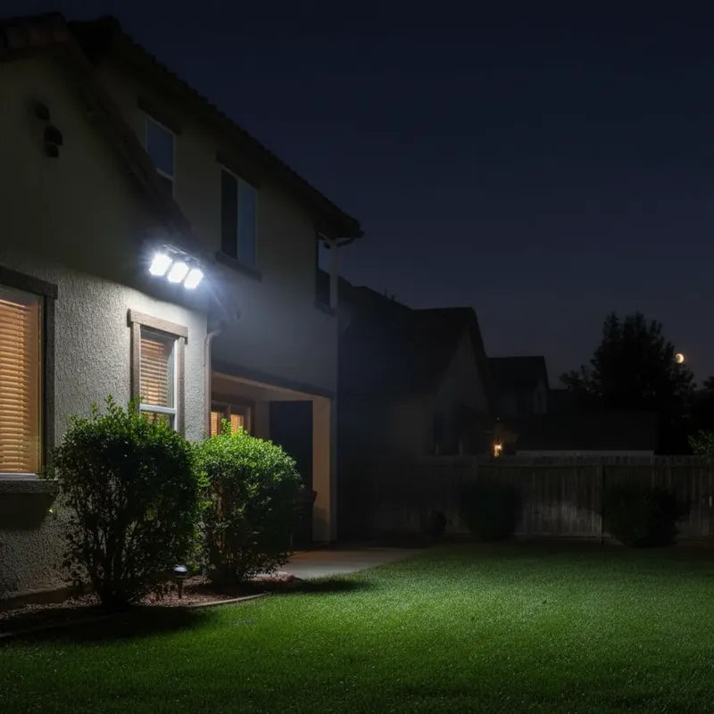 Foco Led Solar Con  Sensor De Movimiento 3 Cabezas Giratoria Negro Blanco Frío