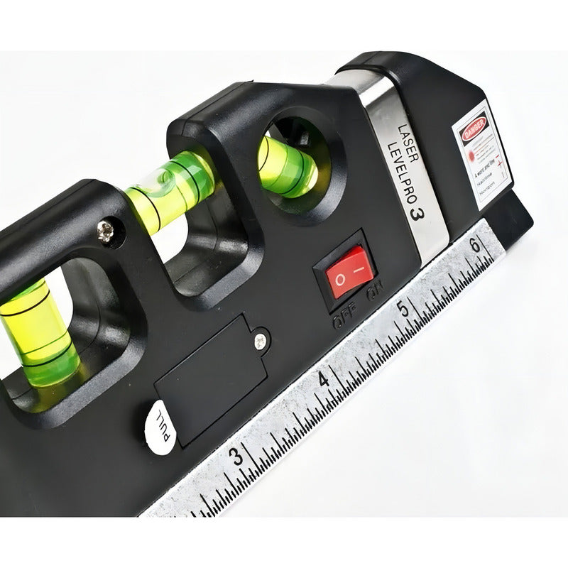 Fixit Nivel Laser 3 Burbujas Cinta Métrica Regla Cruz Horizontal Vertical Negro