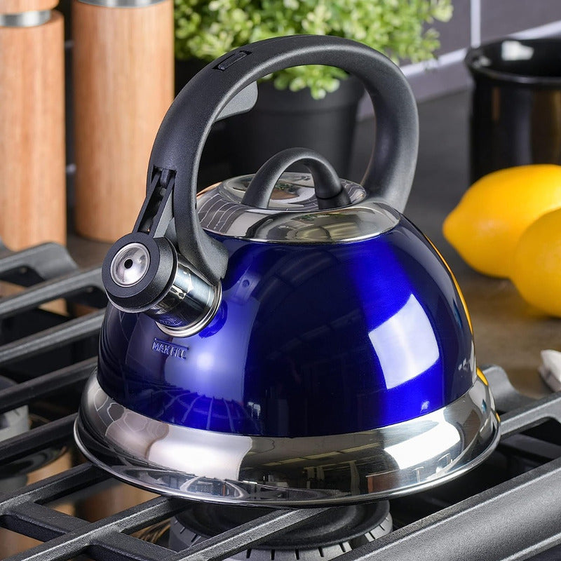 Tetera Acero Inoxidable 2.5lts Silbadora Mango Plástico Azul