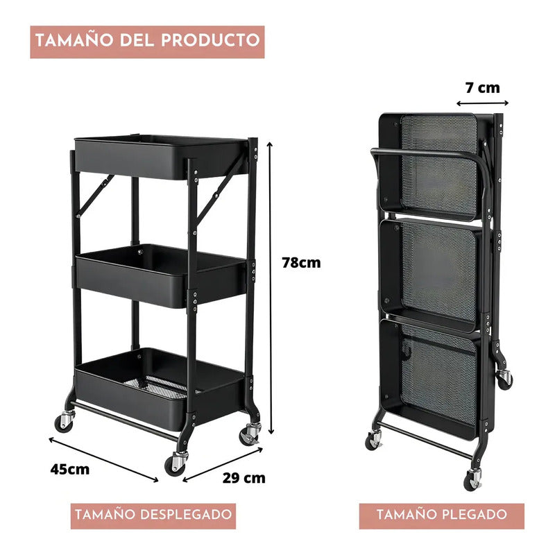 Cajones Con Ruedas Plástico Repisa Móvil Organizador Negro