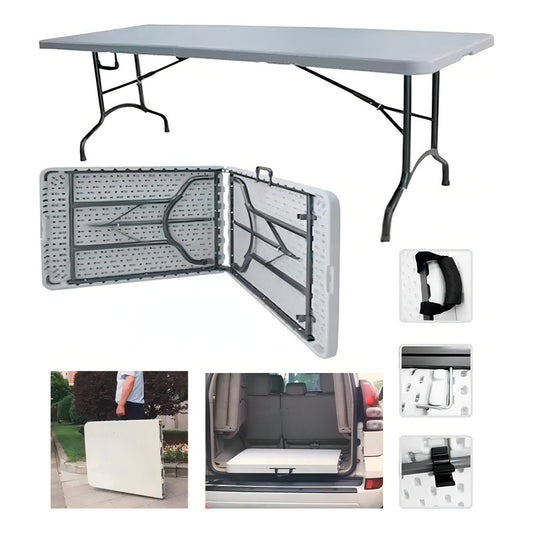 Mesa Plegable Tecnohogar Tipo Maleta 1.80 Camping Resistente Color Blanco