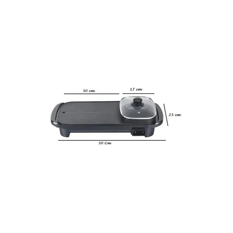 Parrillera Eléctrica Plancha Churrasquera Con Sarten 2 En 1 Negro