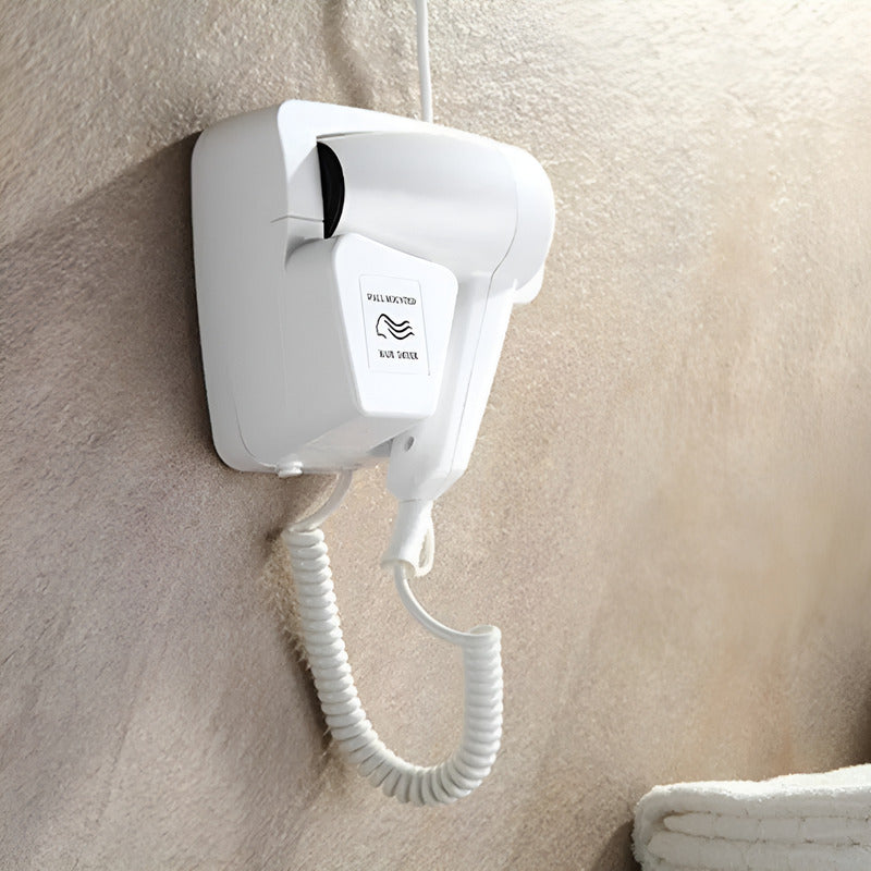 Secador De Cabello Con Soporte A La Pared Y Enchufe Extra Blanco