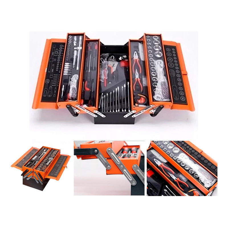 Caja Herramientas 85 Pcs Niveles Plegable Metal Cromo Negro