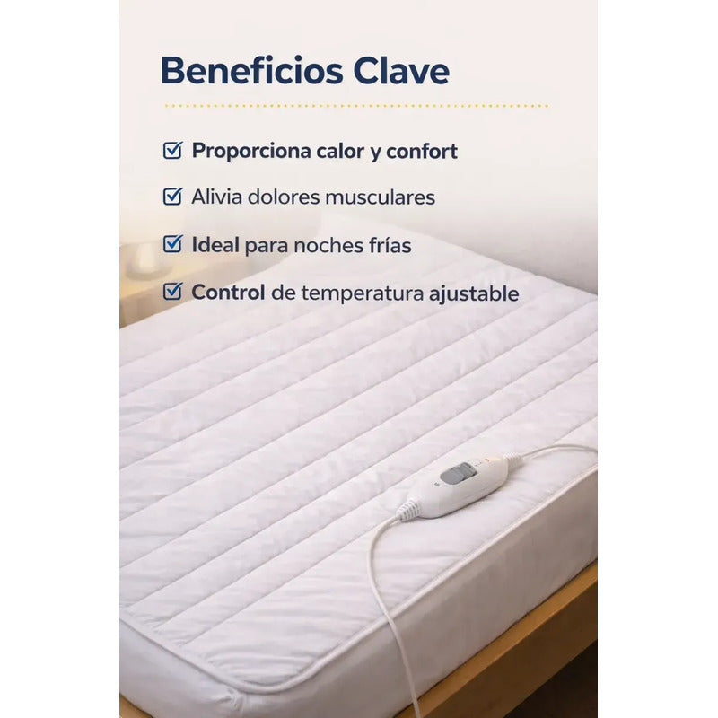 Calienta Cama Electrico Cobertor Termico Grande Calefactor Blanco Dos Plazas