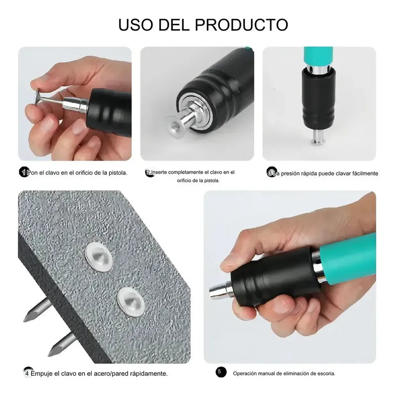 Pistola De Fijacion De Pared + 100clavos Kit Portatil