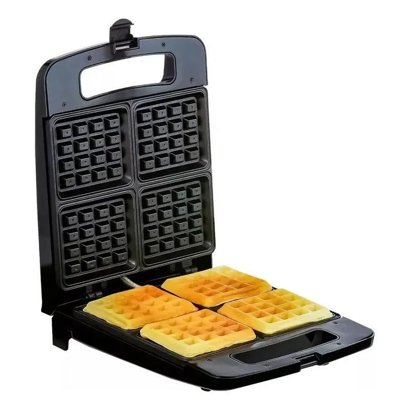 Wafflera Electrica Maquina De 4 Waffles Antiadherente Negro