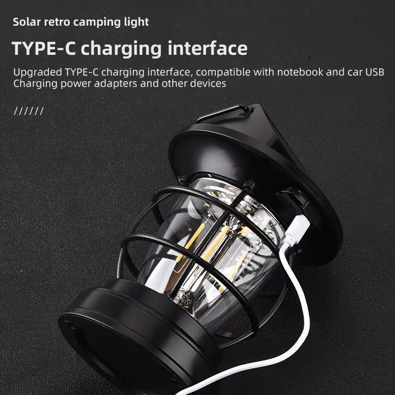 Lámparas De Mano Farol Solar Luz Recargable Patio Colgante Negro