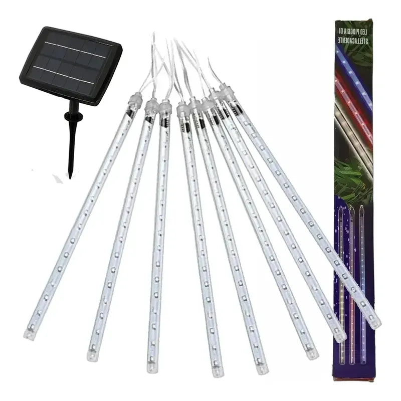 Luces Lluvia De Meteoritos Tubo Solar Led Guirnalda Exterior Azul