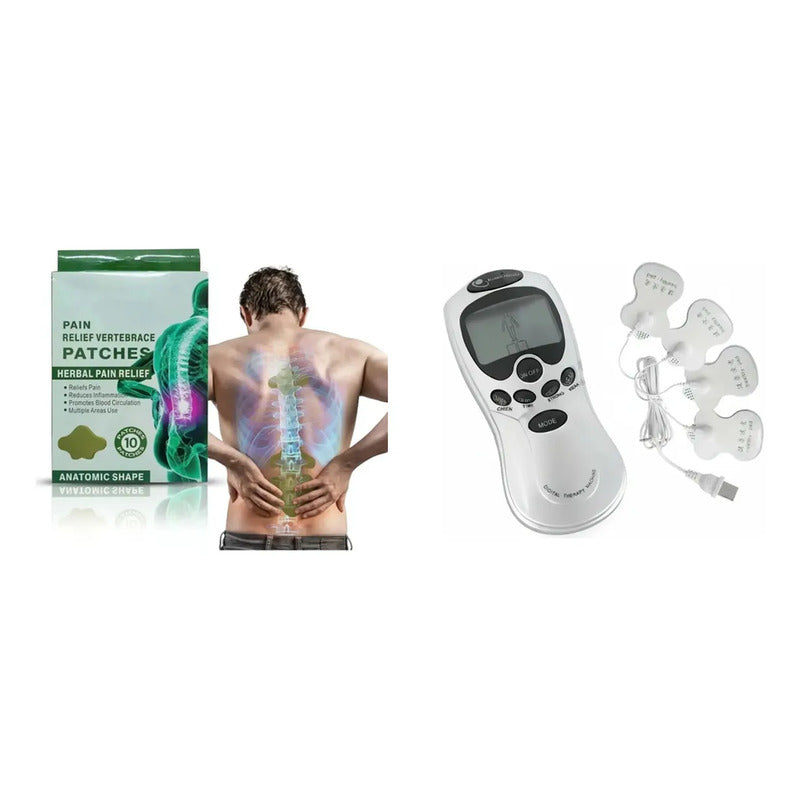 Kit Alivio: Pack X30 Parches AnaLGésicos + Electro Estimulador Tens Masajeador 4 Electrodos Blanco