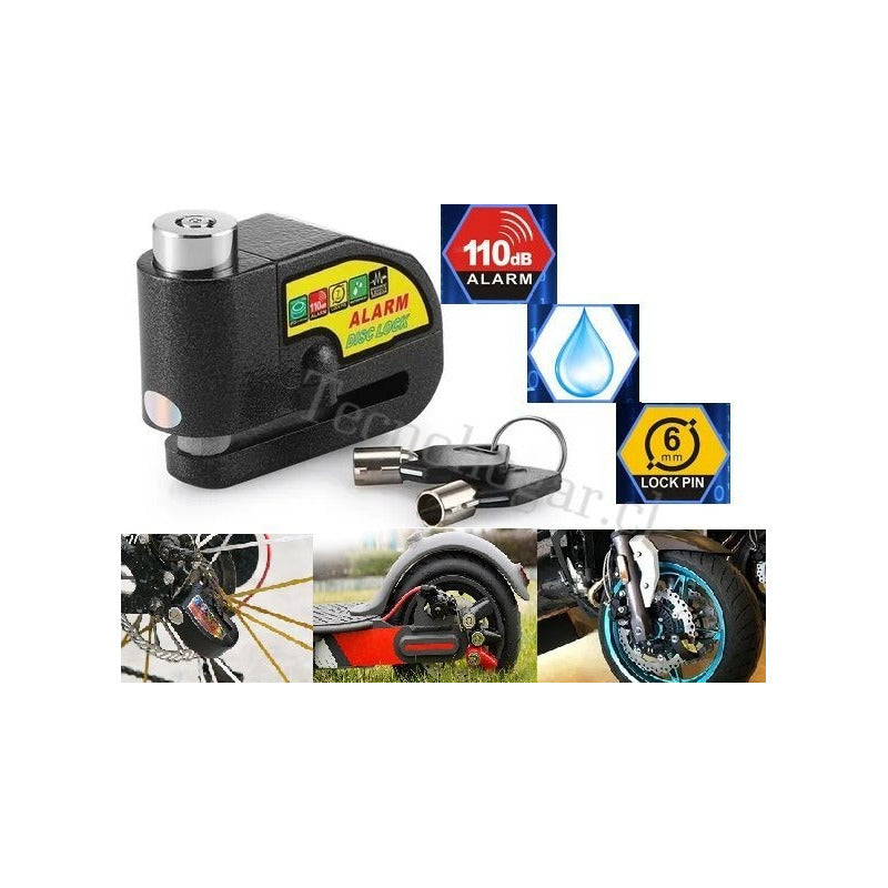 Candado Alarma Moto Bicicleta Scooter Reforzado Antirobo Negro
