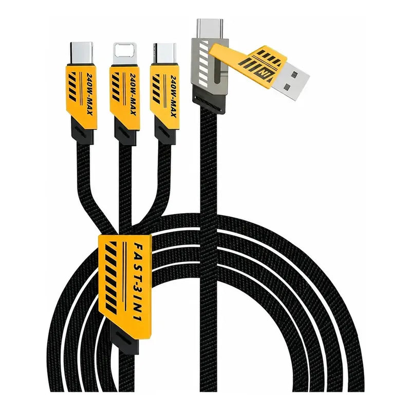 Cable De Carga Rápida 3 En 2 Usb + Usb C De 240 W Y 1,2 M Negro