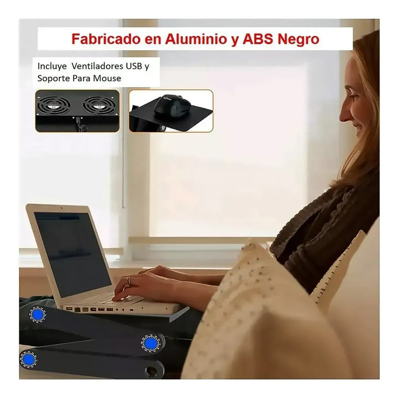 Soporte De Laptop Elevador Notebook Plegable Con Ventilador Gris Oscuro