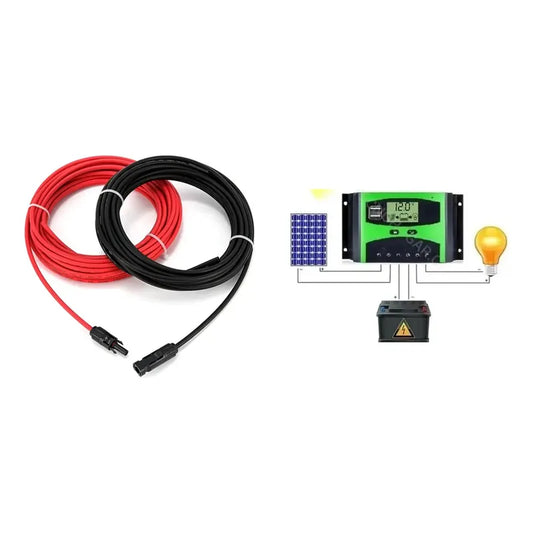 Kit Solar: Cable Fotovoltaico 4mm Rojo Y Negro 10m + Controlador Carga Digital 12/24v 60a