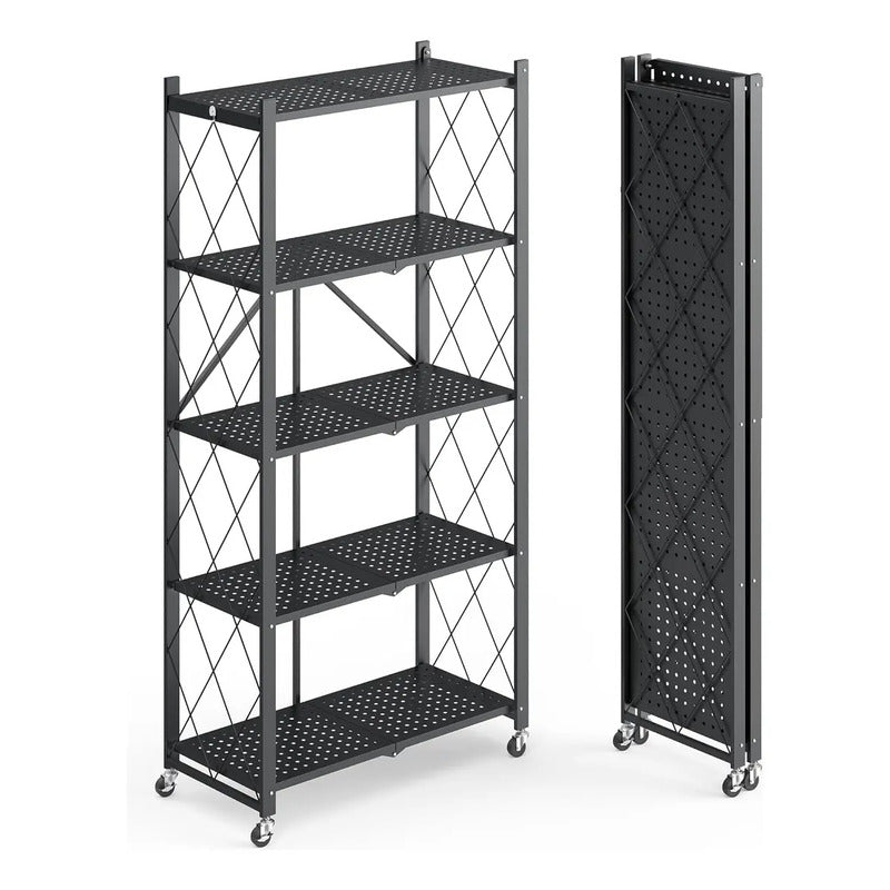 Estanteria Plegable Metalica 5 Estantes Con Ruedas Rack ® Negro