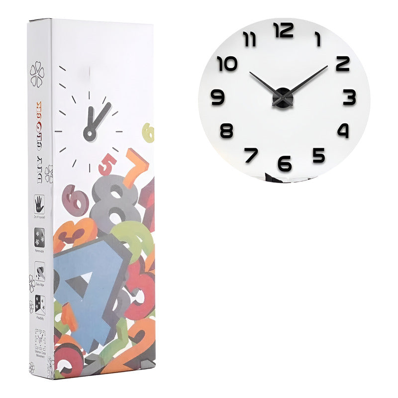 Reloj De Pared 3d Grande Números Negros Autoadhesivo