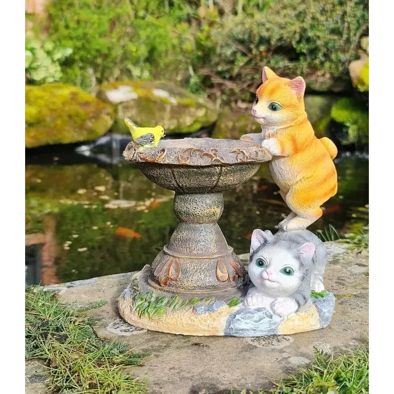 Estatua Decoracion De Gato Y Fuente Con Luz Solar