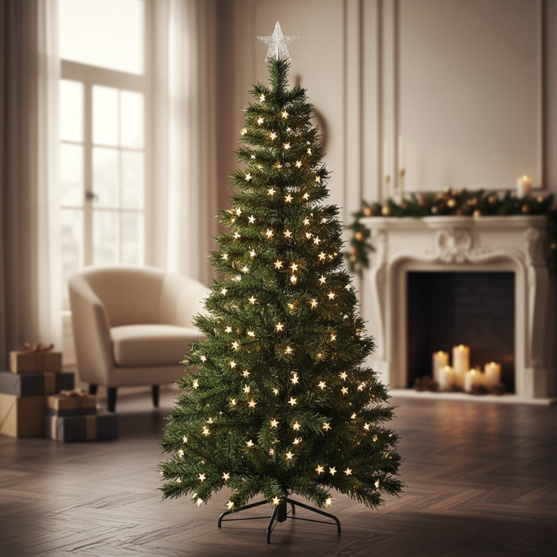 Arbol Navidad Luces Calidas Incorporadas + Estrella 170cm Verde