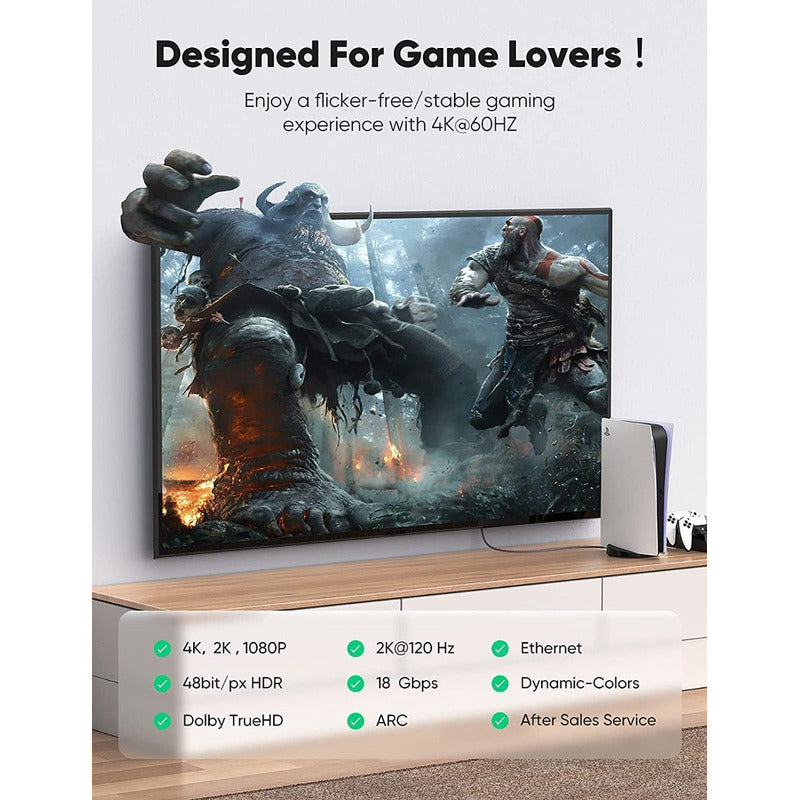Cable 15 Mts Hdmi 4k Alta Velocidad Conector Bañado En Oro