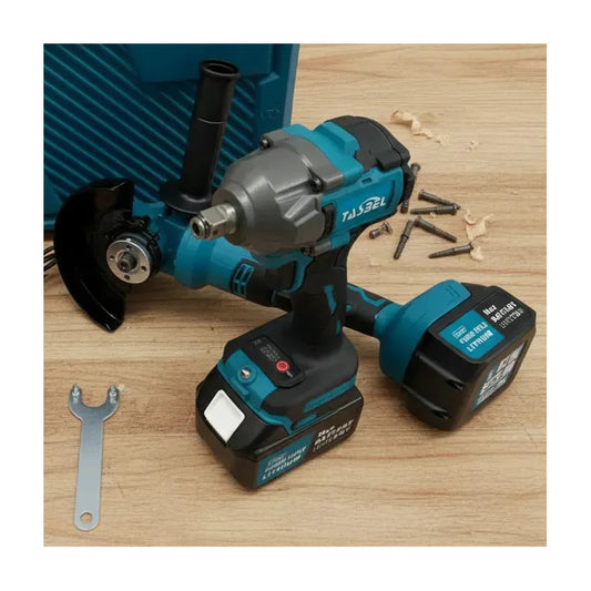 Kit De Llave De Impacto Inalámbrica Y Esmeril Angular Tasbel Con 2 Baterías Y Maletín Turquesa 220v 50