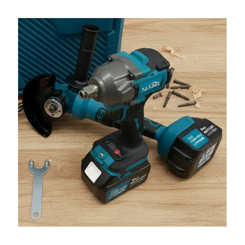 Kit Inalámbrico Llave De Impacto + Esmeril Angular Con 2 Bat Turquesa 220v 50