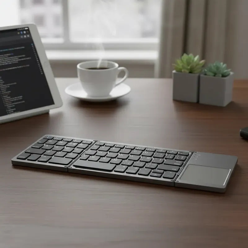 Mini Teclado Bluetooth Plegable Con Trackpad Recargable Gris Oscuro Español De Latinoamérica