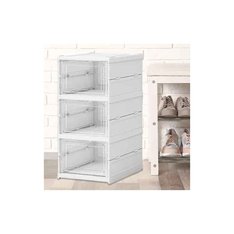 Pack X3 Caja Organizadora De Zapatos Transparente Resistente Blanco Lisa