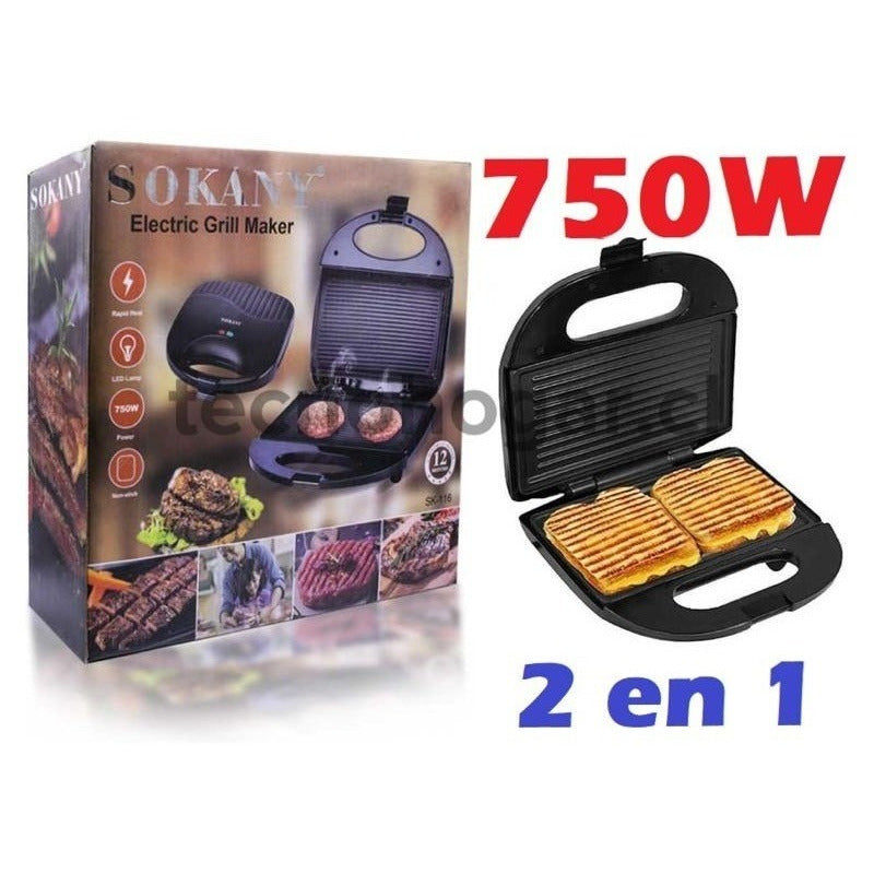 Tostador Grill Sandwichera Para Pan Carne 2 En 1 P Negro