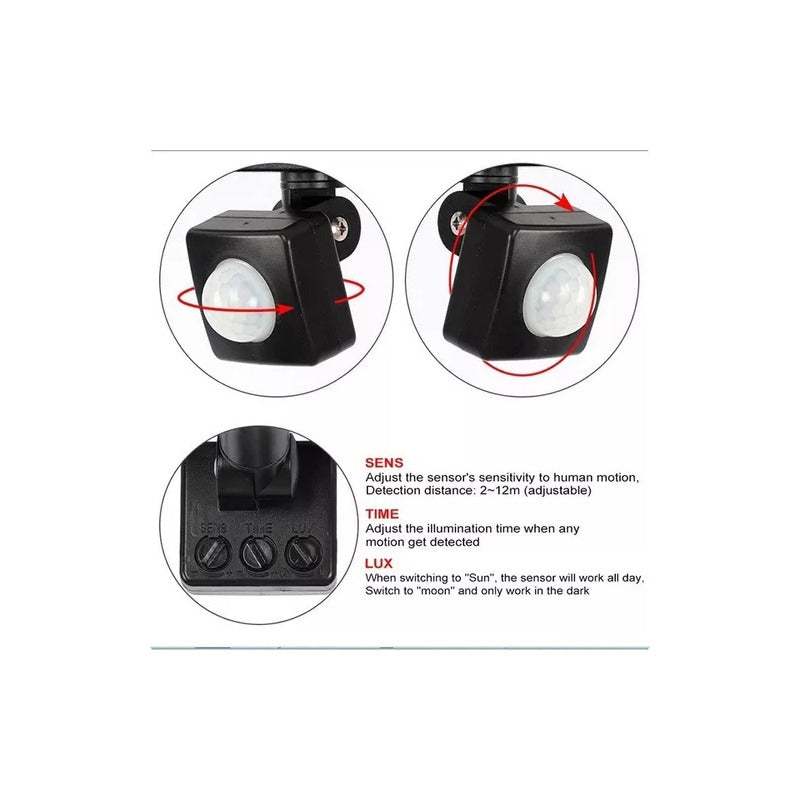 Foco Proyector 100w Pack X3 Con Sensor De Movimiento 220v Negro
