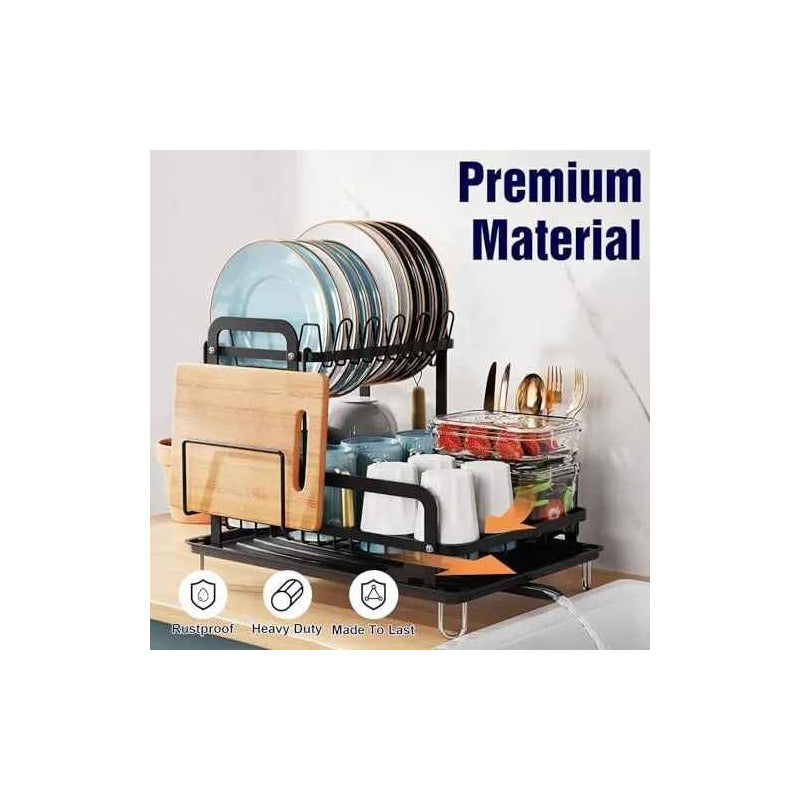 Escurridor De Platos De Acero Secaplatos Negro 2 Niveles Negro