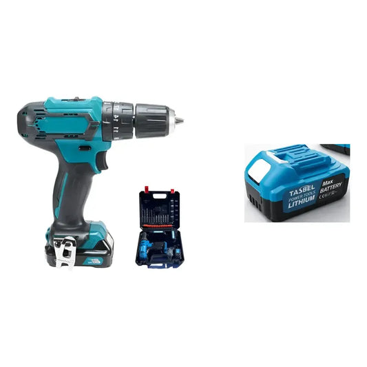 Kit Tasbel: Taladro Inalámbrico Atornillador Portátil Recargable Azul 50 Hz + Cargador Y Batería