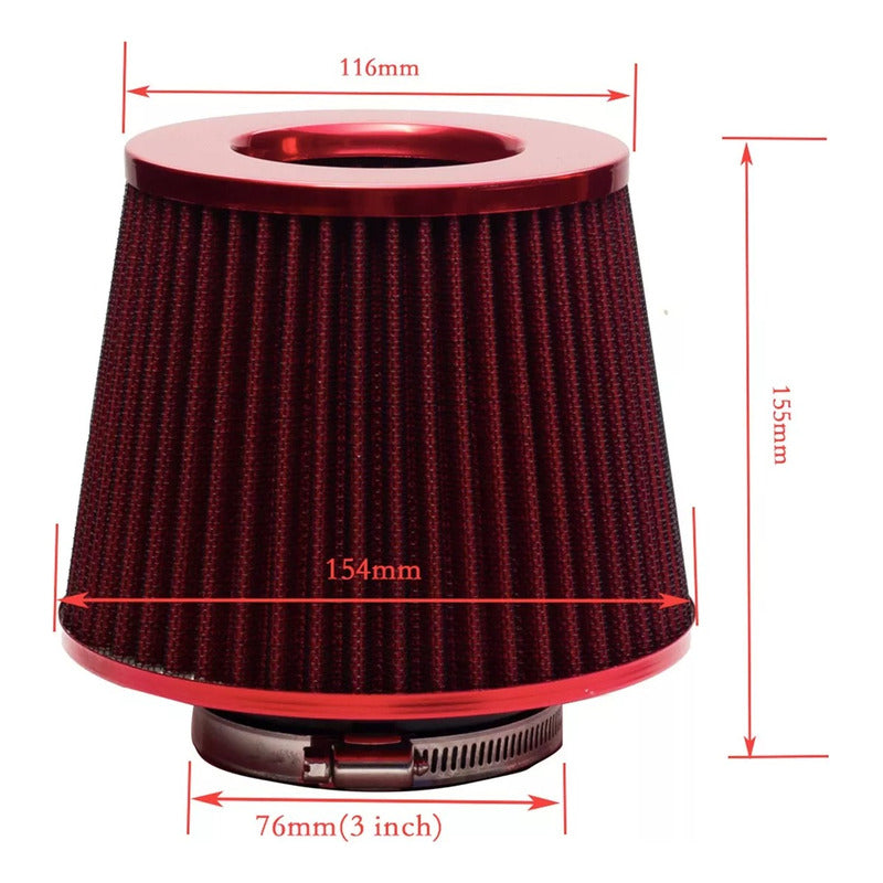 Filtro De Aire Conico Para Autos Alto Flujo Universal 76mm