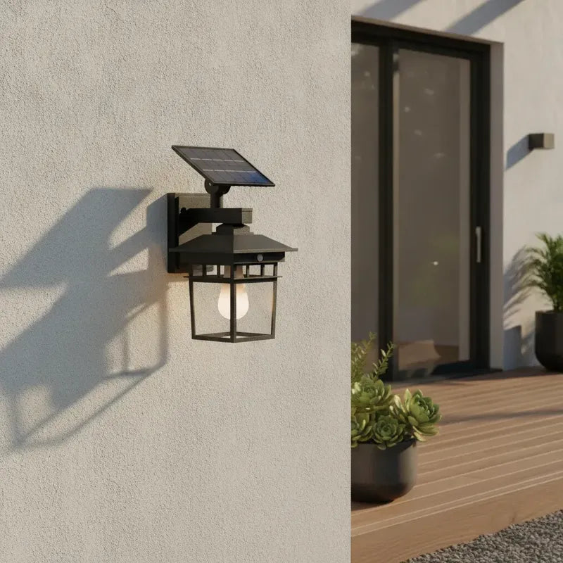 Lámpara Solar Exterior Luz Led Con Sensor De Movimiento Negro