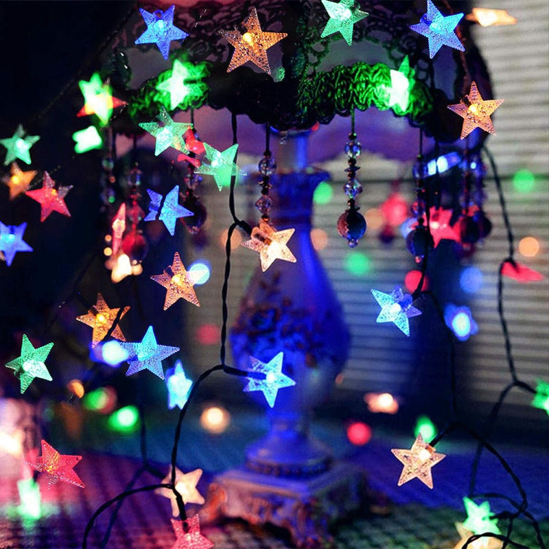 Estrellas Multicolor Led Guirnalda De Navidad Lineal Solar