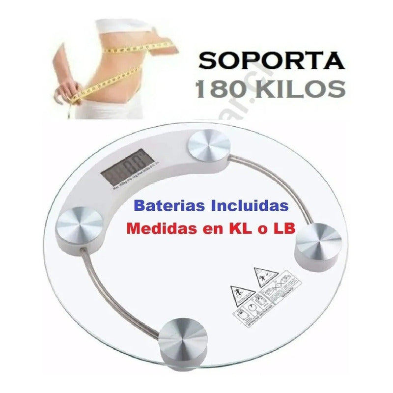 Balanza Digital Peso Vidrio 180 Kg Baterias Incluidas Kg-lb Gris