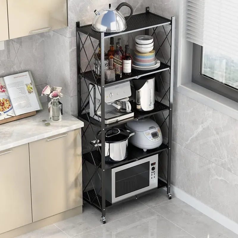 Estanteria Plegable Metalica 5 Estantes Con Ruedas Rack ® Negro